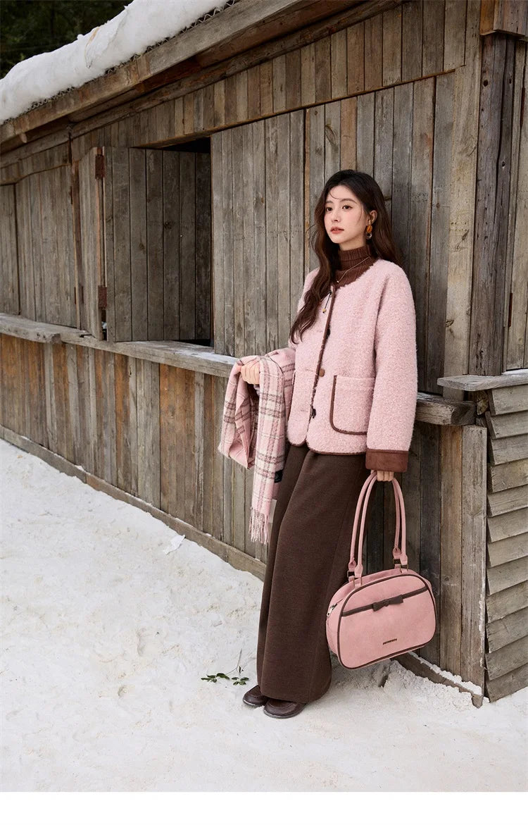 MISHOW Cotton Padded Warm Jacket Women 2025 Thickened Fur O-neck Coat Fold Over Contrasting Cuffs Windproof Outerwear MXE92W0986