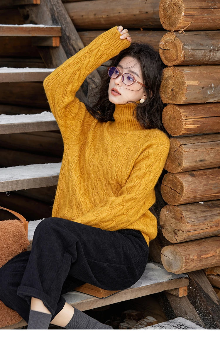 MISHOW Turtleneck Texture Solid Sweater Soft Warm Coat Winter Women Clothes Versatile Temperament Tops Office Lady MXD57Z1090