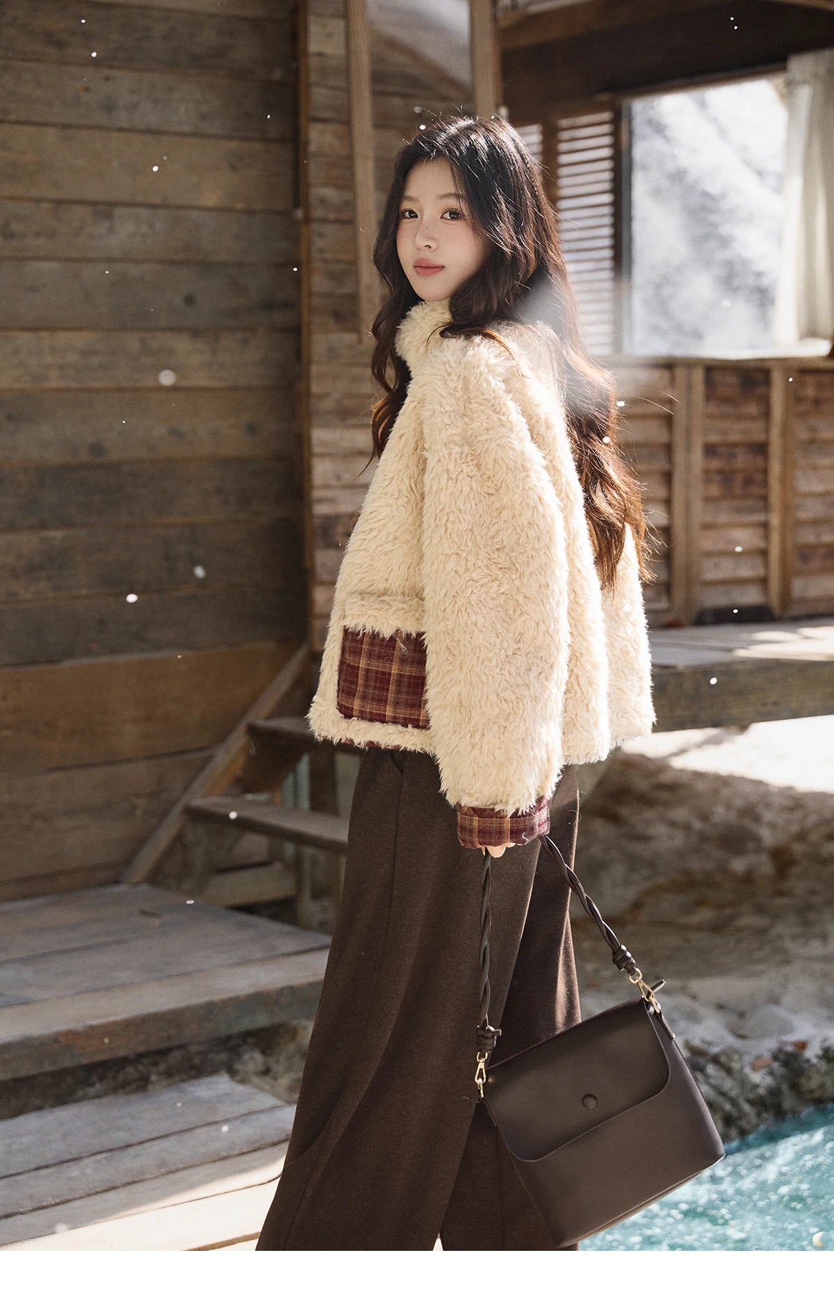 MISHOW Christmas Women's Reversible Retro Red Plaid Lamb Wool Coat 2025 Winter Loose Warm Fur-Lined Lapel Outerwear MXE93W1009