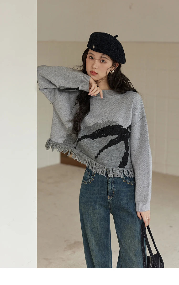MISHOW Tassel Knitted Sweater Women Fashion Half High Neck Pullover Sweater 2024 Autumn Winter Premium Casual Top MXD43Z0680