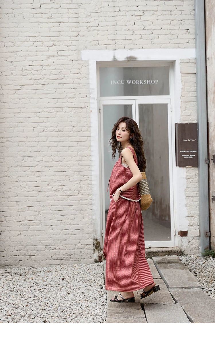 MISHOW French Red Stripe Tank Blouse Elastic Waist Skirt Separately Women 2024 Summer Slim Vacation Strap Waist Skirt MXD30X1631