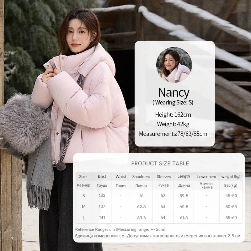 MISHOW Women's Pom-Pom Hooded Down Jacket 2025 Winter Sweet Short Lightweight Down Jackets Warm Windproof Coat MXE92Y0088