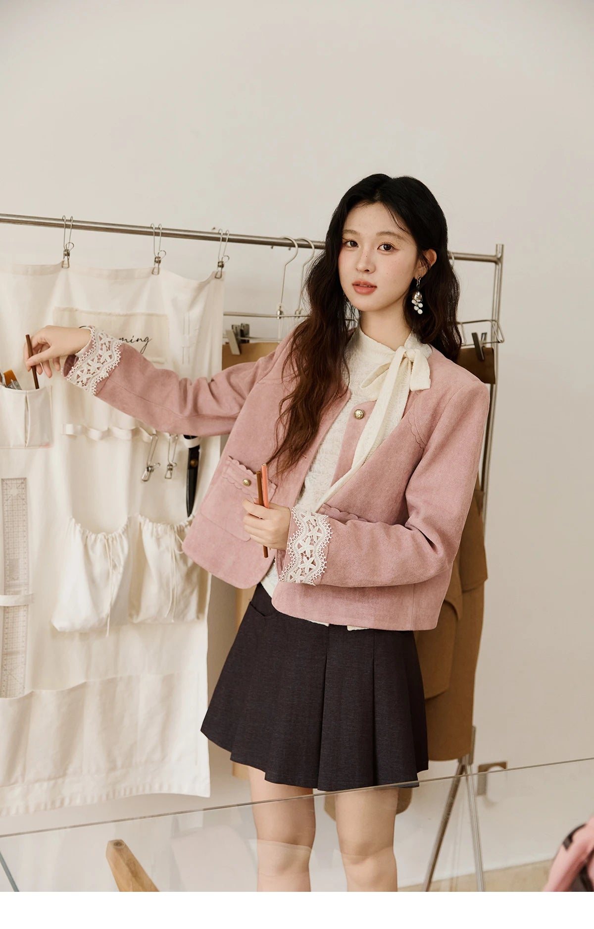 MISHOW Lace Base Tops for Women Autumn 2025 Retro Stand Neck Lace Up Bow Thin Sweater Apricot Waist Knitted Inner Top MXE45Z1382