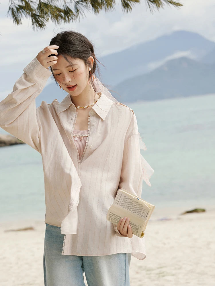 MISHOW Office Lady Summer Blouses Women 2025 New Striped Long Sleeve Turn-down Collar Shirt Female Fashion Loose Tops MXE33C0772