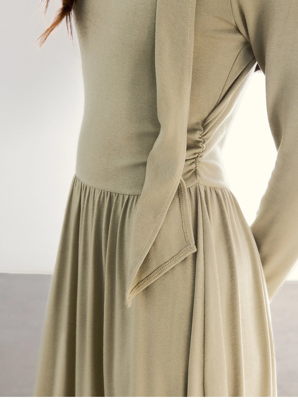 MISHOW Women's Light Green Midi Dress 2026 Spring Cutout Neck Hollow Out Ribbon Dresses Elegant Long Sleeve Dress MXF13L2556