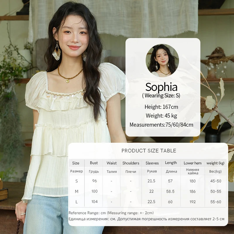 MISHOW Female Fashion Square Collar Loose Blouse 2025 Summer New Commute Puff Sleeve Tierred Top Women's Clothing MXE33X1763