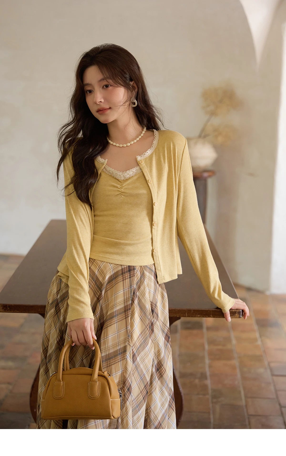 MISHOW Coffee Plaid Skirt 2025 Autumn Asymmetrical Hem Skirts Female Retro Side Zipper Commuting A-line Midi Skirt MXE42B2377