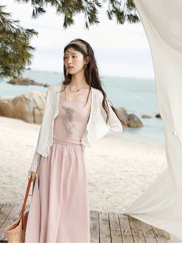 MISHOW Summer New Camisole Long Dresses Women 2025 Sleeveless Color Matching French Knit Dress Lady Fashion A-line MXE13L2082