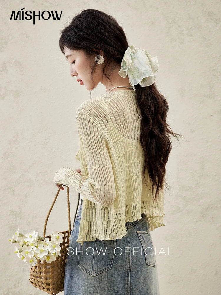 MISHOW Casual V-neck Knitted Cardigan Women 2025 Spring Long Sleeve Solid New Cardigans Female Fashion Office Lady MXE16Z1193