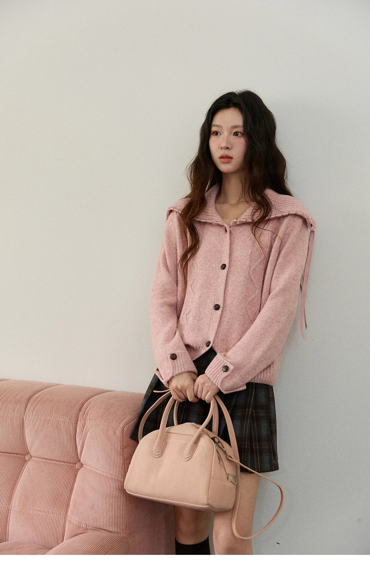 MISHOW Elegant Cardigan Women 2025 Fashion Large Turn-down Collar Long Sleeves Knit Cardigan Loose Autumn Cardigan MXE89Z2636