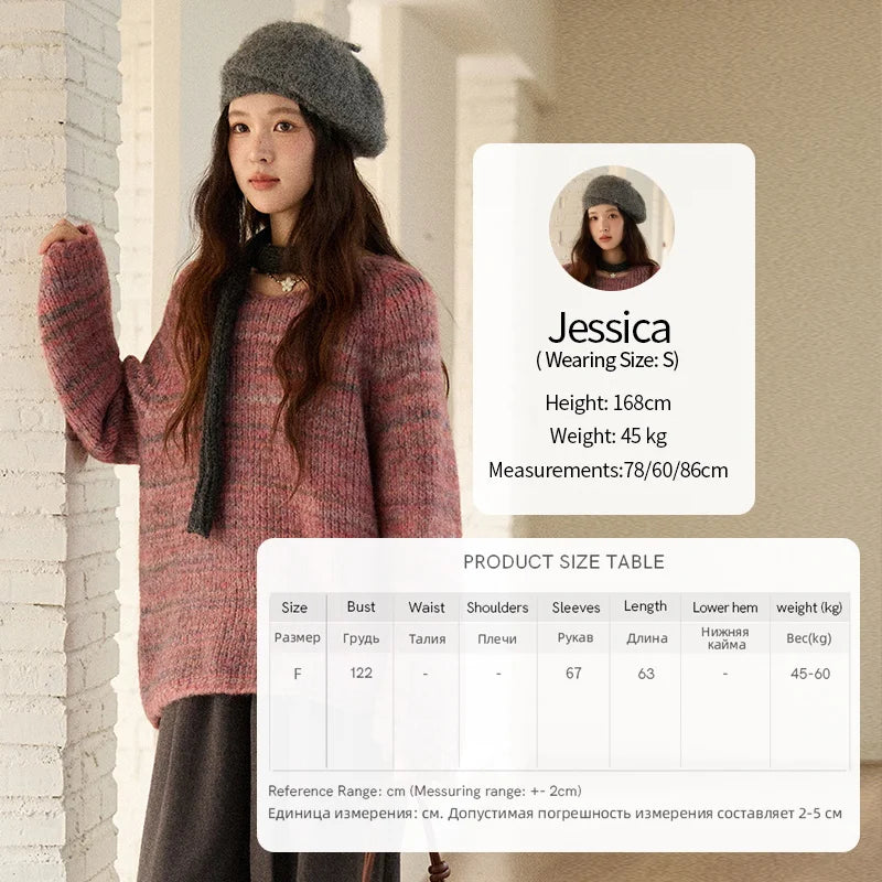 MISHOW Women's Blue Sweater 2025 Winter Fashion Loose Crew Neck Long Sleeve Pullover Pullovers Soft Versatile Top MXE86Z2733