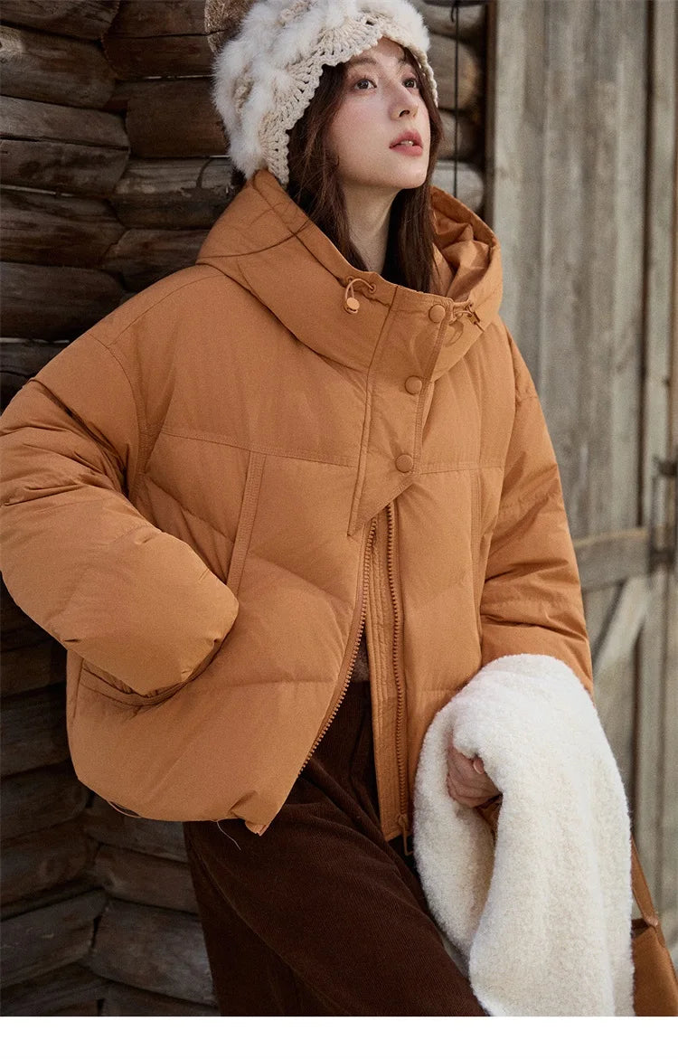 MISHOW Women's Short Coat with 90% White Duck Down Filling Windproof Down-proof Hooded Jacket Lightweight Warm Coat MXE51Y0080