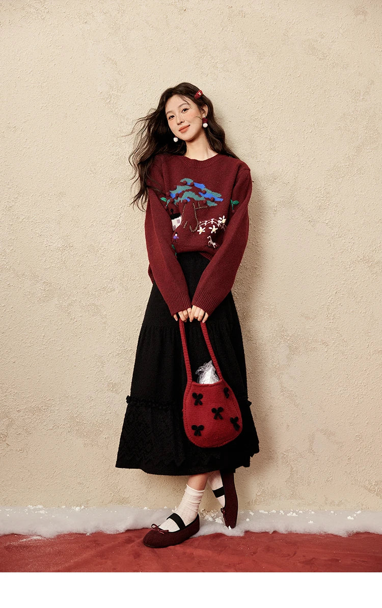 MISHOW Splicing Knitted Skirt For Women 2025 Spring New Korean Lace Loose Elegant Slim Temperament Pleated Long Skirt MXD59B0632