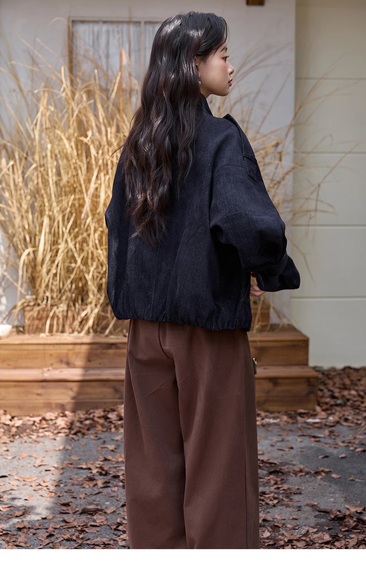 MISHOW Navy Blue Short Jacket for Women 2025 Autumn Winter Safari Style Stand Collar Epaulette Design Cuff Jacket MXE49W0901