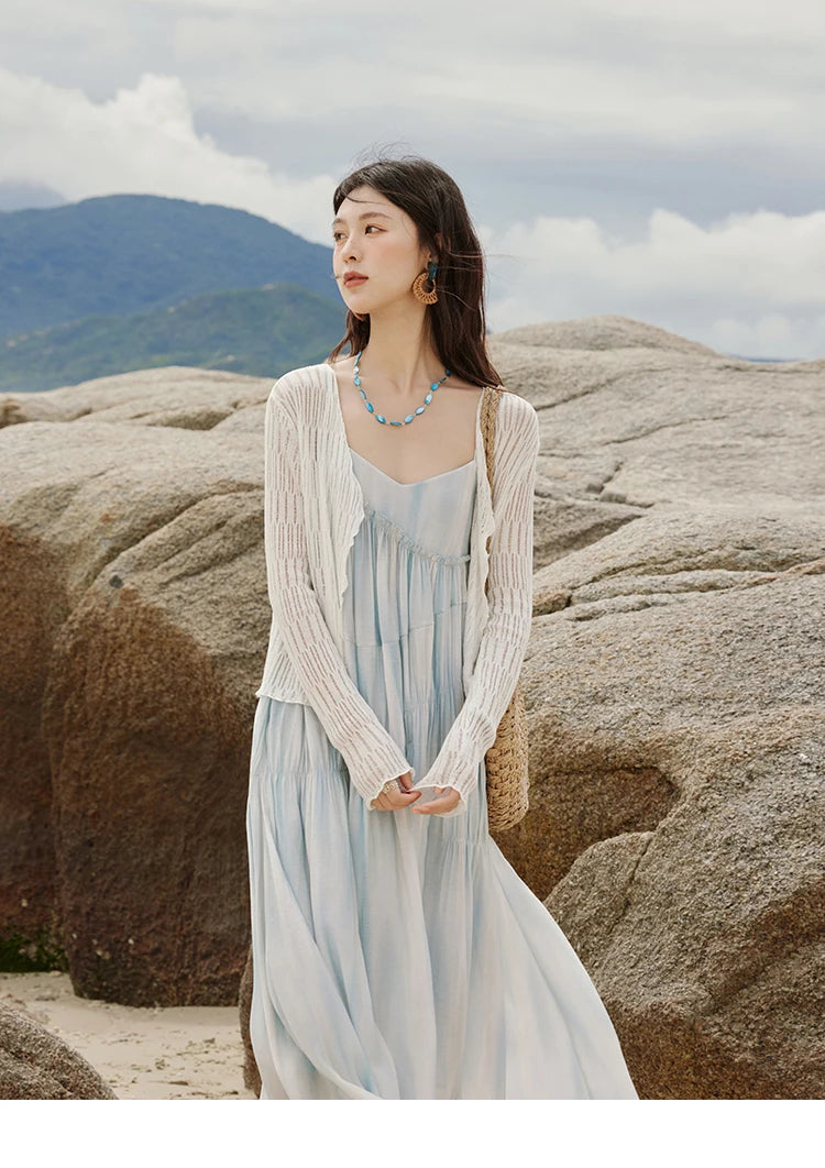 MISHOW Summer Casual Cardigan for Women 2025 New V-neck Long Sleeve Slim Knitted Cardigans Female Fashion White Tops MXE16Z1193