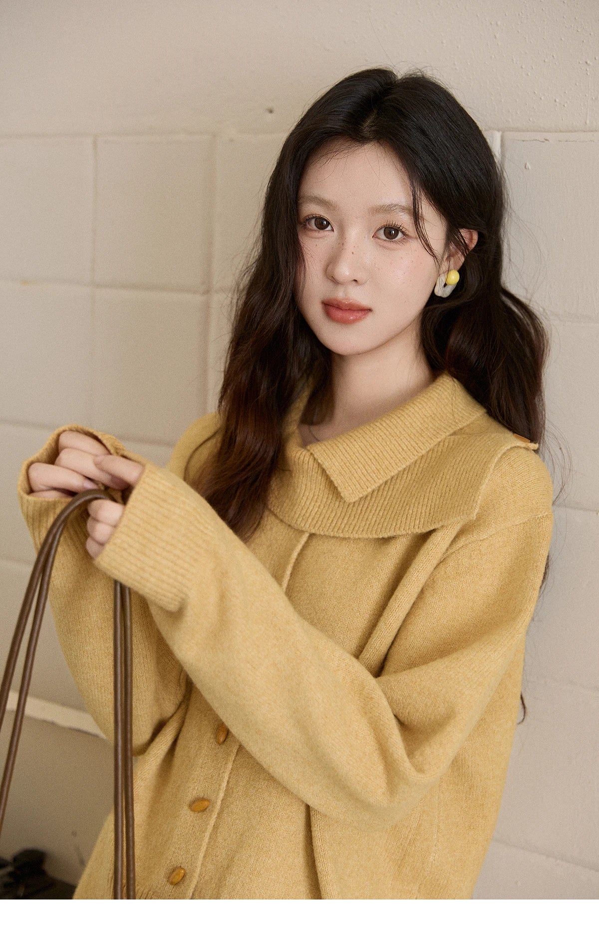 MISHOW Women's Mustard Yellow Knit Cardigan 2026 Spring Asymmetric Collar Dropped Sleeves Tops Casual Loose Sweater MXE93Z2936