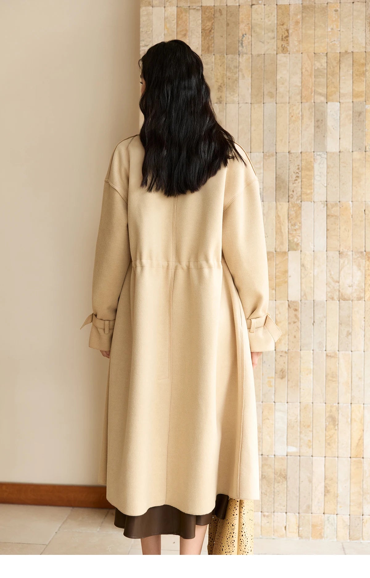 MISHOW Woolen Coat for Women 2025 Autumn Winter New Style Drawstring Waist Large Lapel Mid-length Commuter Loose Coat MXE45W0841