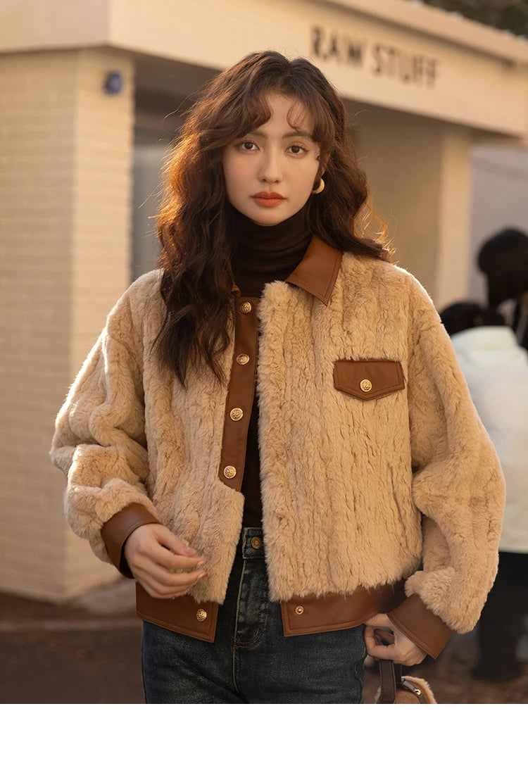 MISHOW Women's Lamb Wool Coat 2022 Winter Single Breasted Leather Turn-down Collar Thickened Warm Outwear Office Lady MXB43W0490