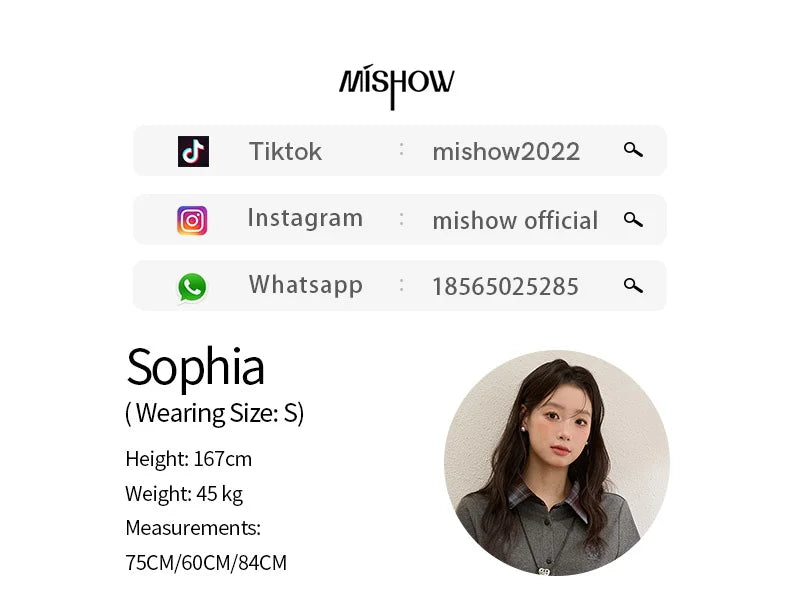 MISHOW Women's Shirt 2025 Autumn Winter Fake Two-piece Plaid Patchwork Knit Top Lapel Waist Tie Embroidery Design Top MXE89C2421