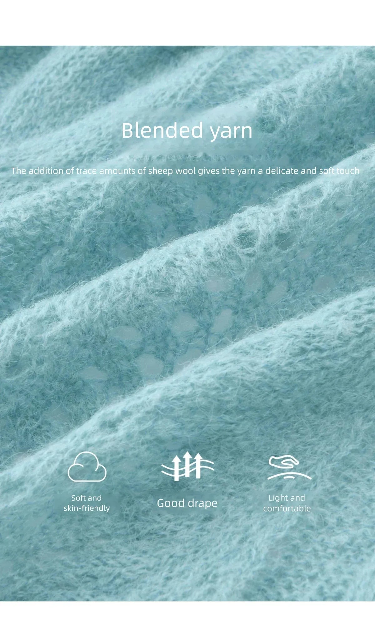 MISHOW Women's Blue Hollow Out Knit Cardigan 2026 Spring V Neck Wool Blend Tops Single Breasted Casual Thin Sweater MXF13Z2975