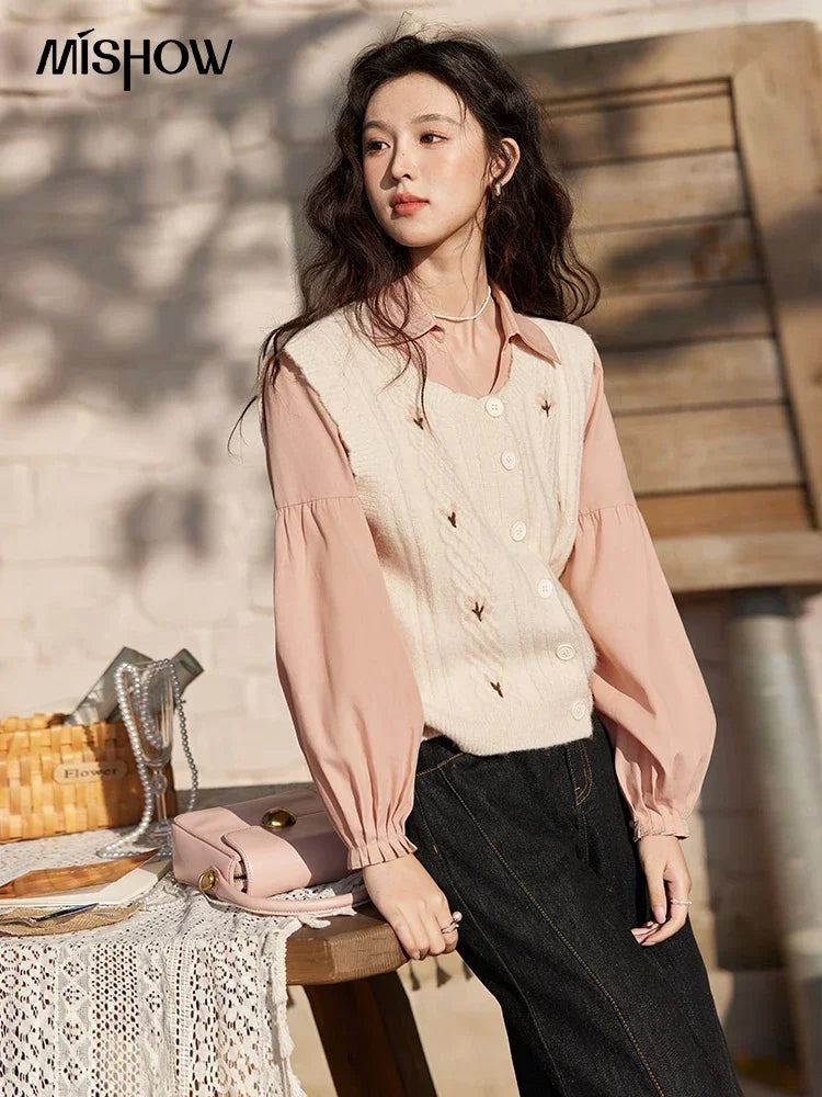MISHOW 3D Flower Sweet Knitted Vest Women's Spring 2025 New Vintage Loose Casual Sweater Vest Cute Female Tops Korean MXE11Z1077