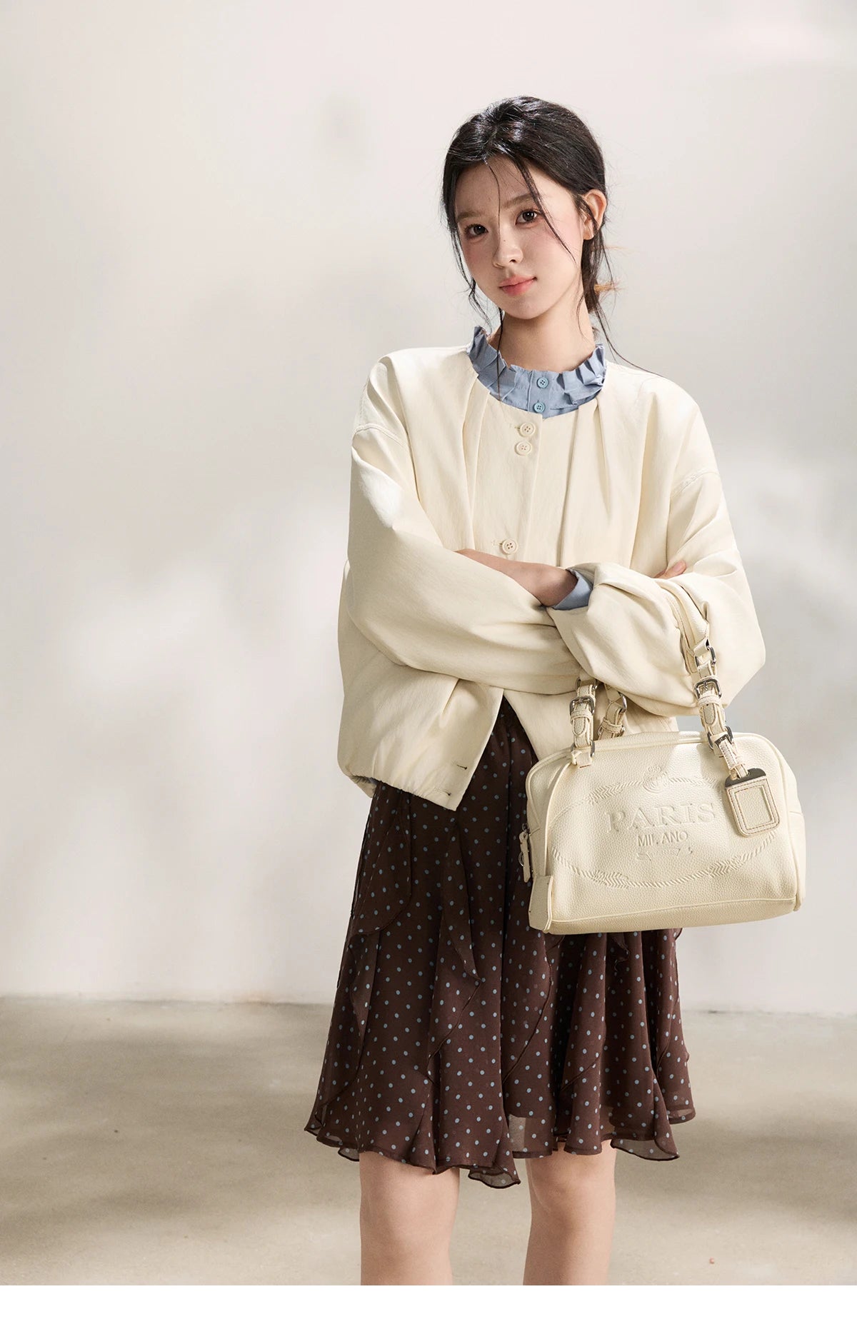 MISHOW Imitation Protein Skin Short Flower Bud Leather Jacket 2026 Spring Ruffled Collar Casual Loose Button-Up Coat MXF108W1019