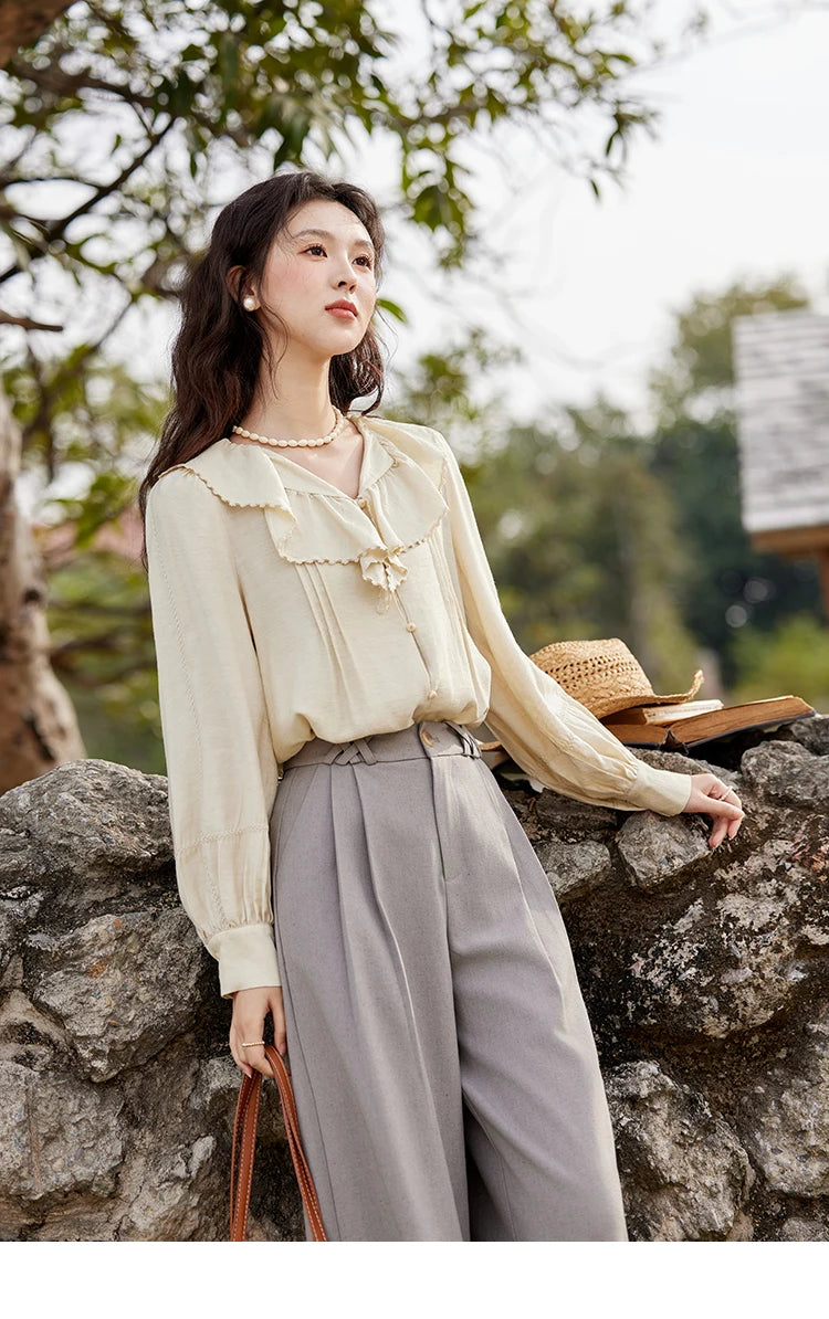 MISHOW Lotus Leaf Collar Shirt Bubble Sleeves Pink Shirt for Women Spring 2025 Sweet Chiffon Top Temperament Shirts MXE12X1702