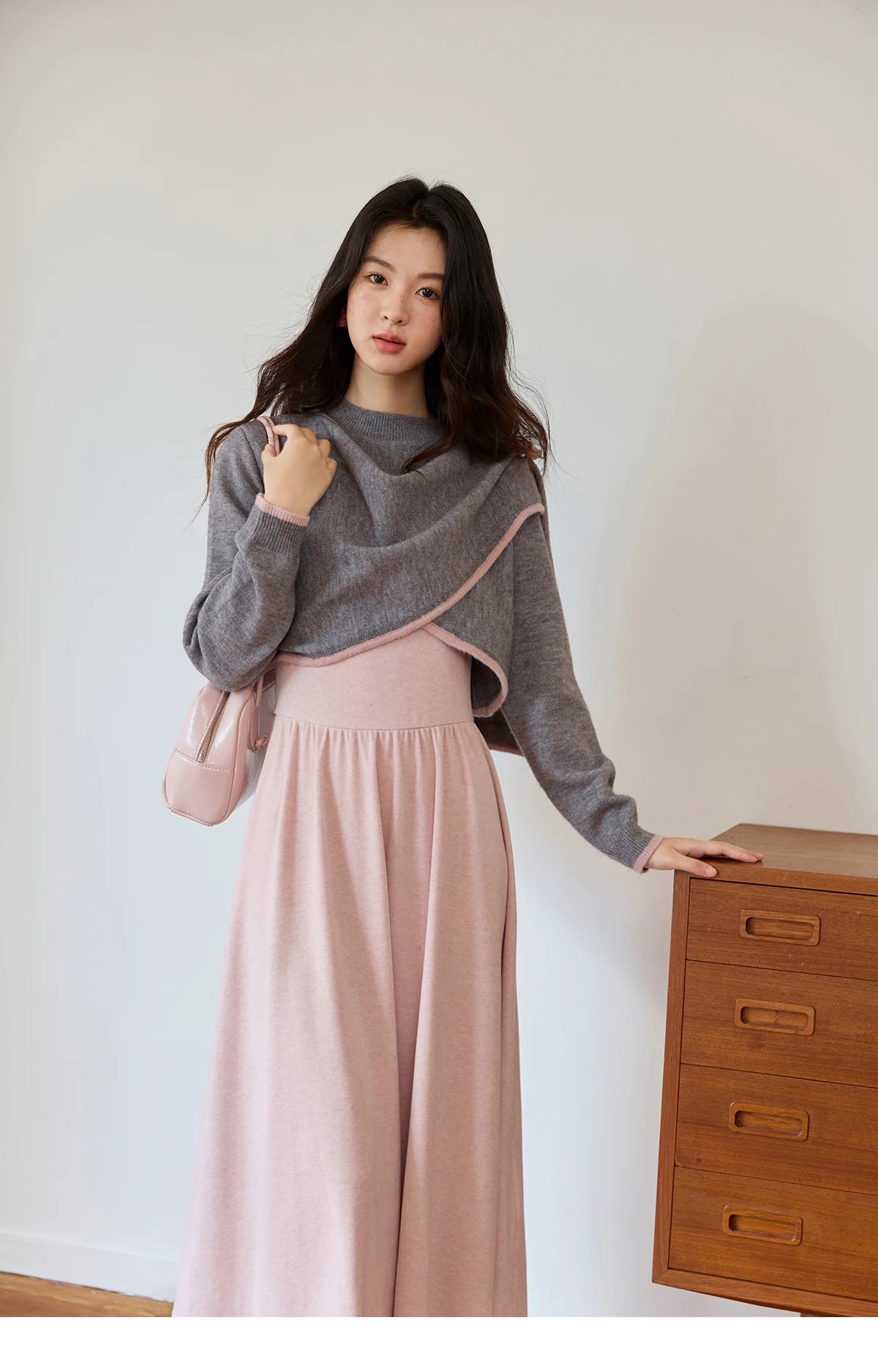 MISHOW Women's Knitted Suit 2025 Autumn Sweet Style Irregular Round Neck Top Pink Suspender Dress Slim Two-piece SuitMXE49T1397