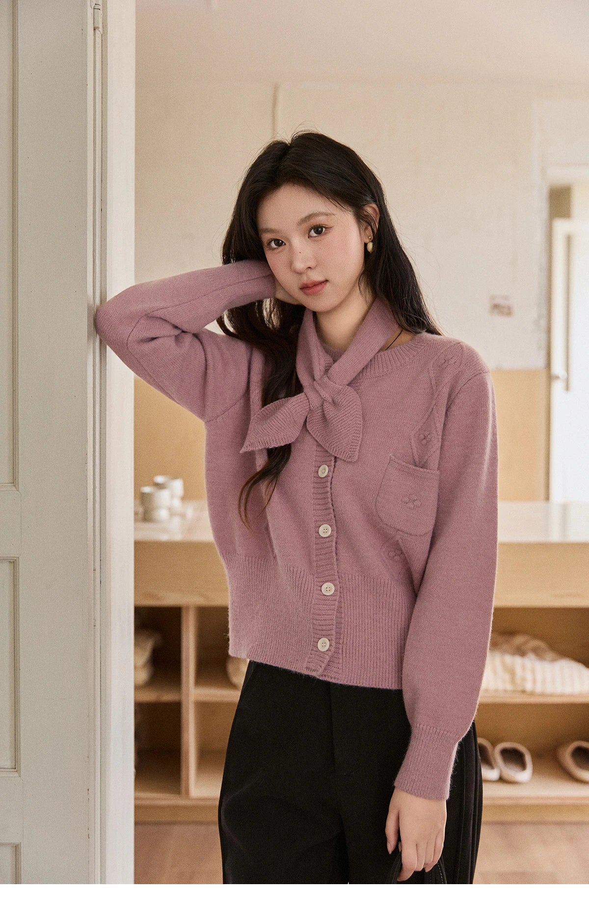 MISHOW Detachable Scarf Sweater for Women 2025 Autumn Winter Taro Purple Casual Warm Tops Soft Thick Knitted Sweater MXE91Z2825