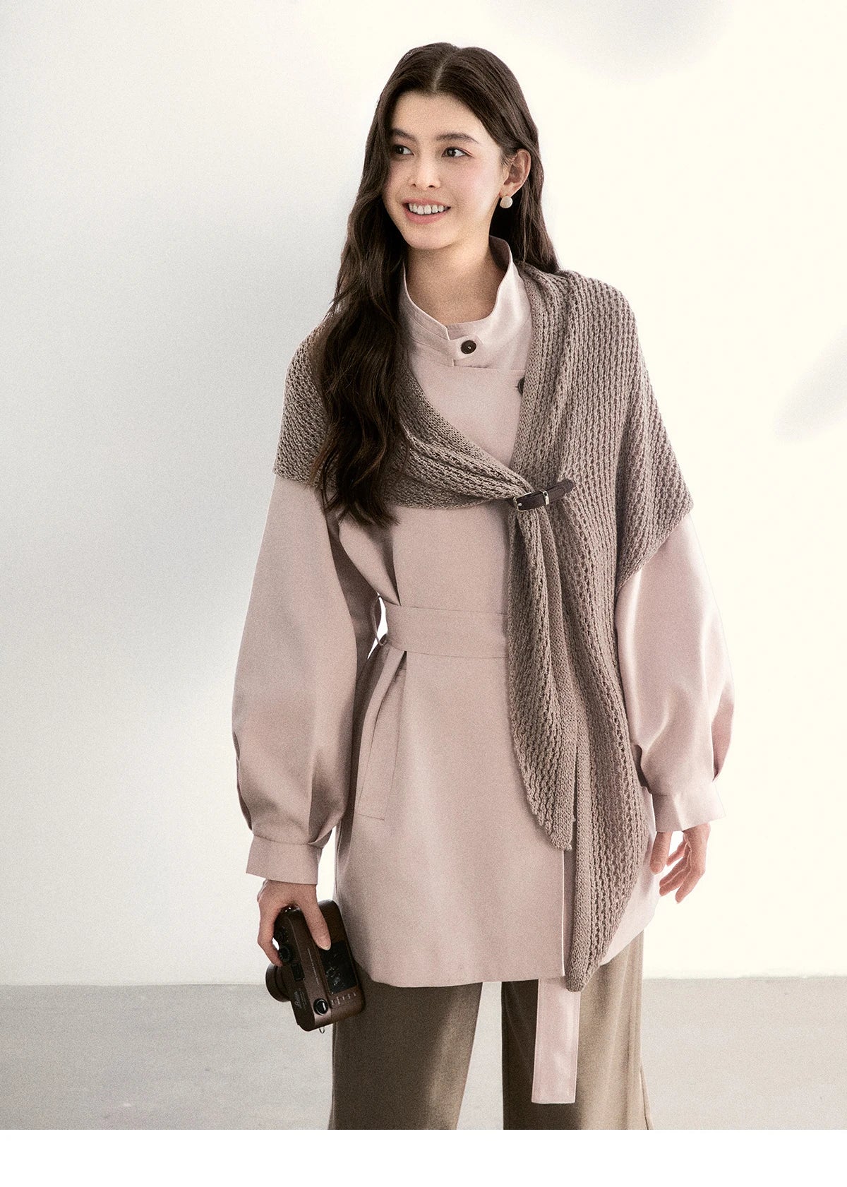 MISHOW Women's Dusty Pink Trench 2026 Spring Stand Collar Belted Coats Raglan Sleeve Casual Mid-Length Windbreaker MXF108W1002