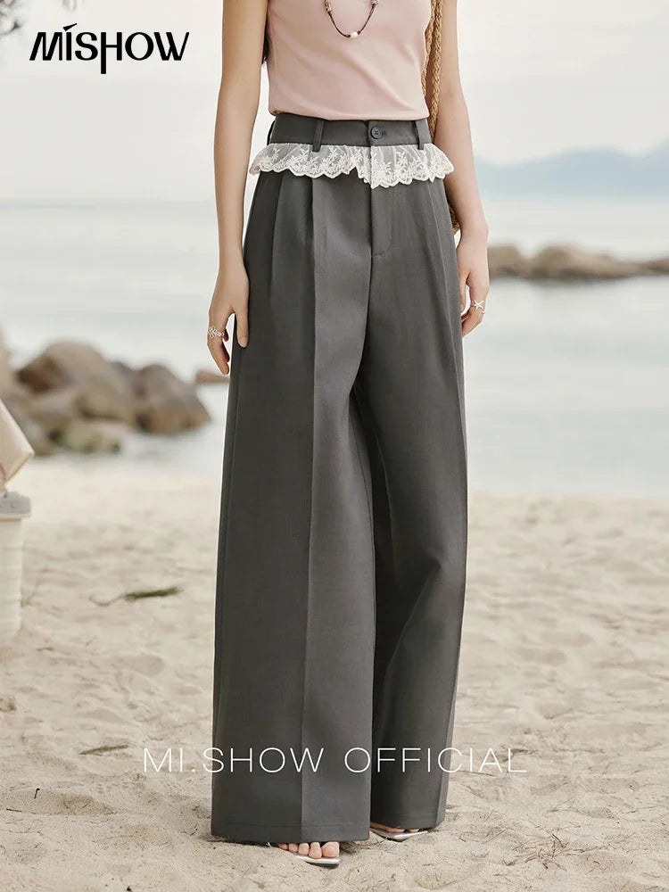 MISHOW Gray Suitable Pant Women 2025 Summer High Waist Retro Long Wide Leg Pants Woman Fashion Office Lady Trousers MXE32K0921