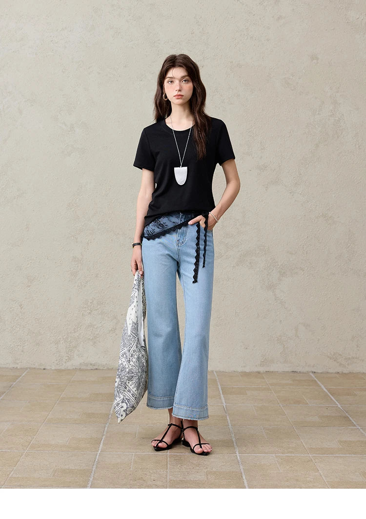 MISHOW Casual Summer T-shirts Women Short Sleeve Round Neck Solid Straight Shoulder Shirt Female Fashion Slimming New MXE31T0532