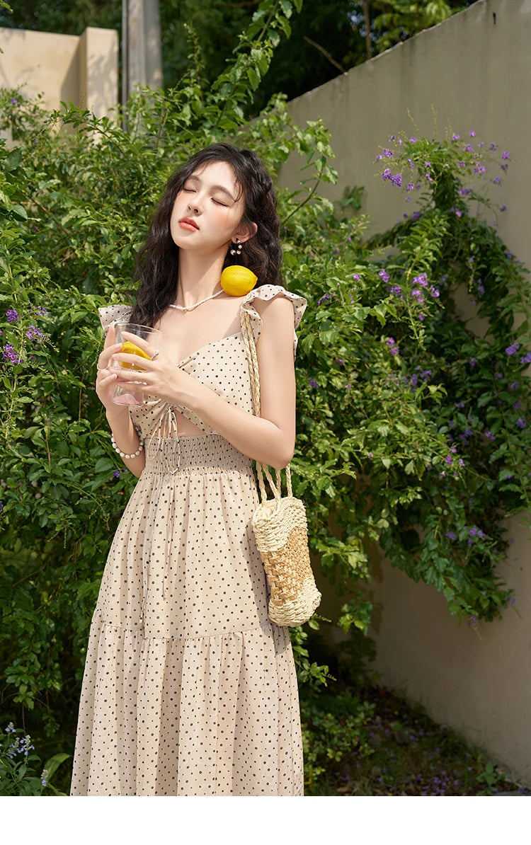 MISHOW Sexy Polka Dot Dresses for Women 2024 Summer New Flying Sleeve Long Fake Two Piece French Dress Woman Clothing MXD28L1902