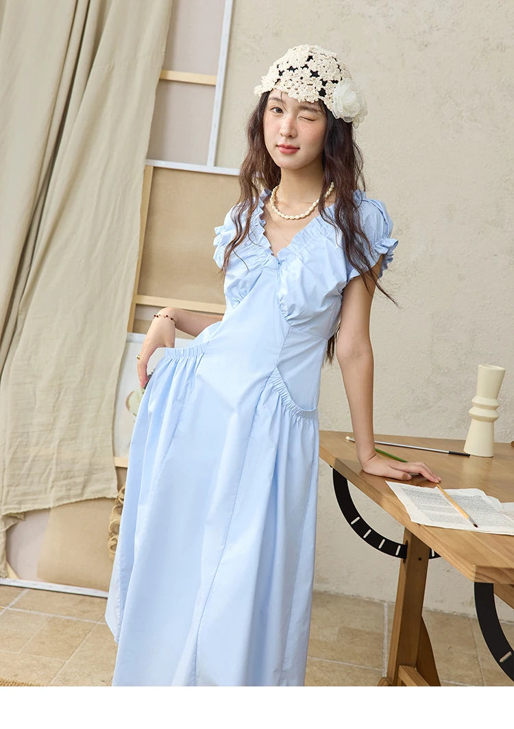 Mishow V-Neck Puff Sleeve Office Midi Dress MXD29L1934