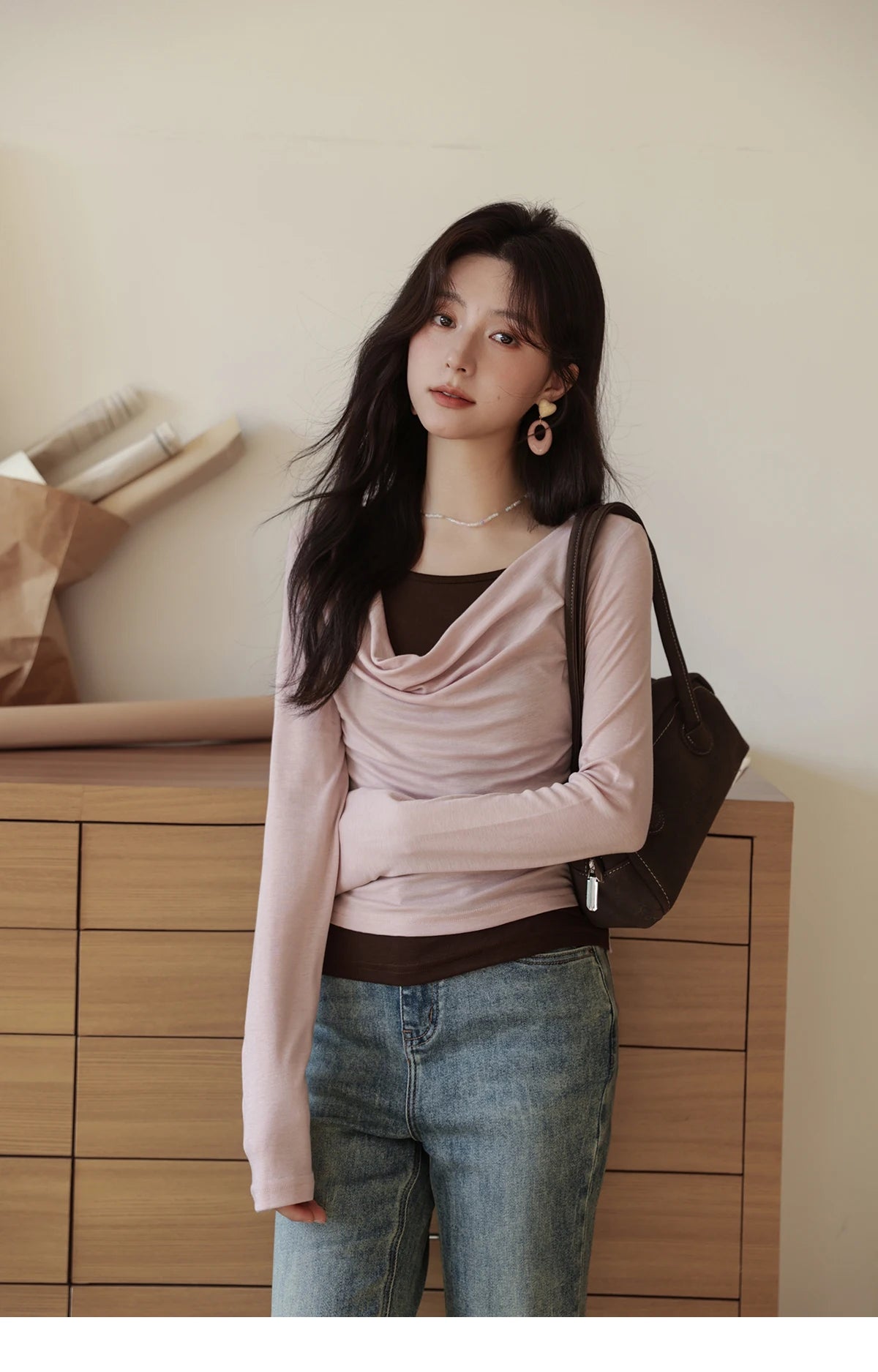 MISHOW Multi Colored Fake Two-piece Knitted Sweater 2025 Autumn Swinging Collar Casual Tops Contrasting Waist Top MXE42Z1341