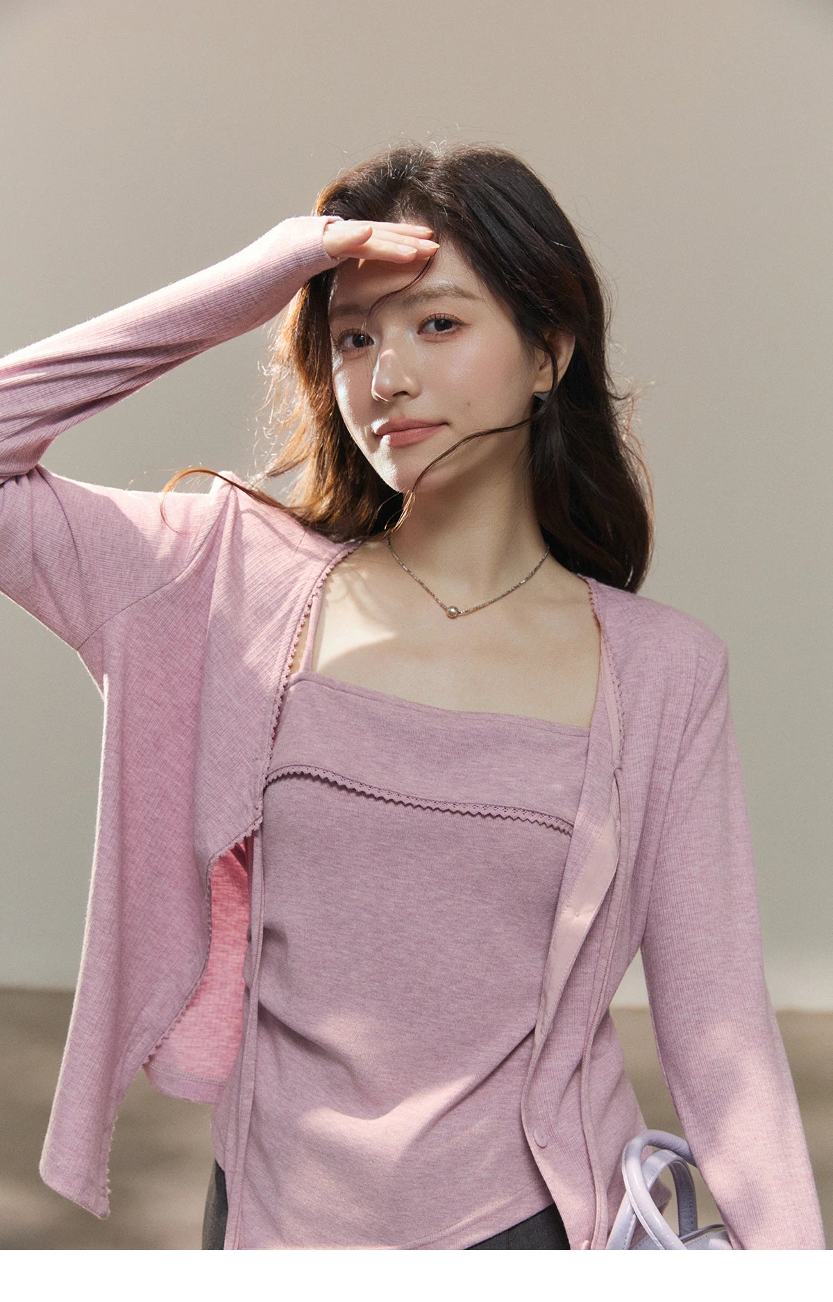 MISHOW Women's Purple Knitted Two-Piece Set 2026 Spring Knitted V-neck Lace-Up Cardigans Camisole Irregular Tops Set MXF13Z2998