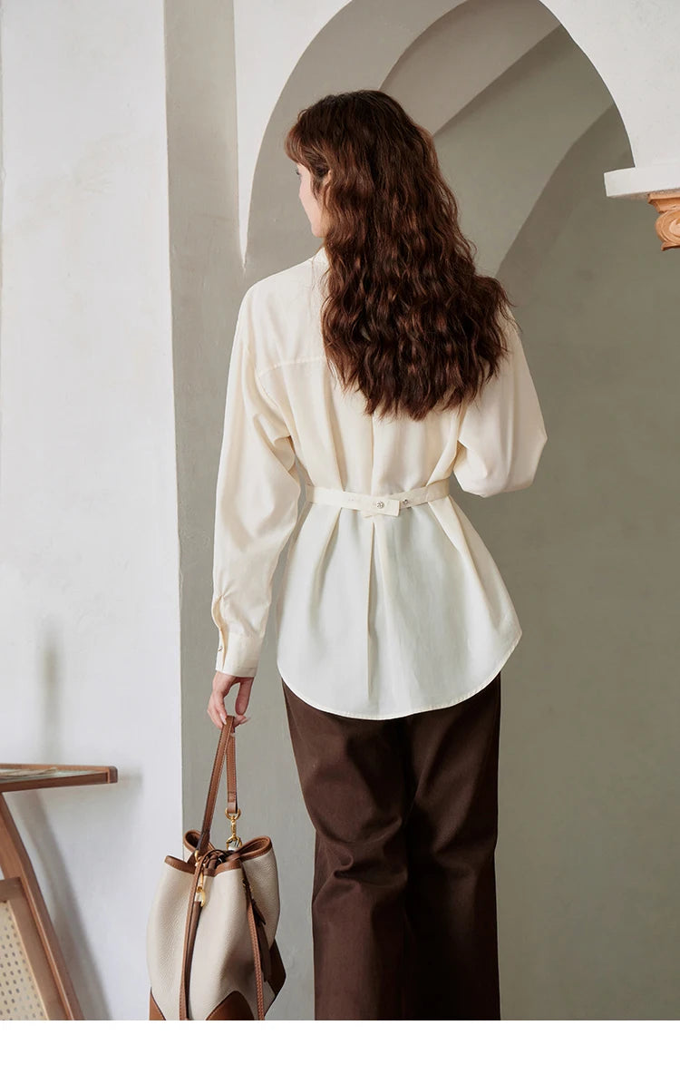 MISHOW Women's Casual Loose Shirt 2023 Autumn Turn-down Collar Embroidery Hollowed Out Single Breasted Mid Length Top MXC41C0077