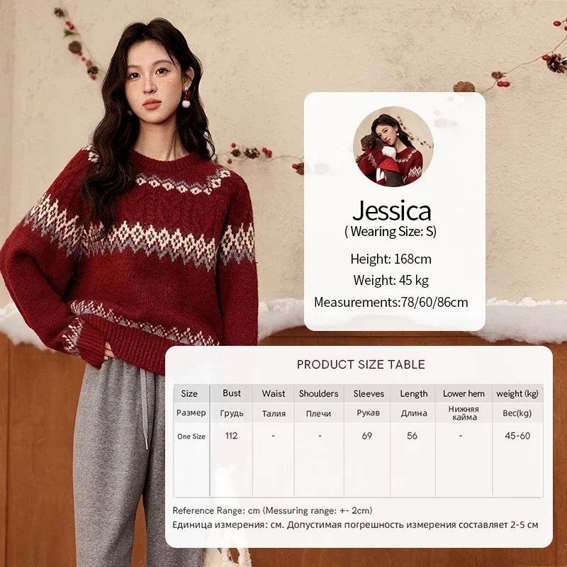 Mishow Red Fair Isle Raglan Sleeve Sweater MXD58Z1035