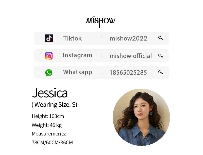 MISHOW Blue Lyocell Imitation Denim Shirt for Women Autumn 2025 Ruffled Placket Contrasting Button Waist Cinc Shirt MXE43C2386