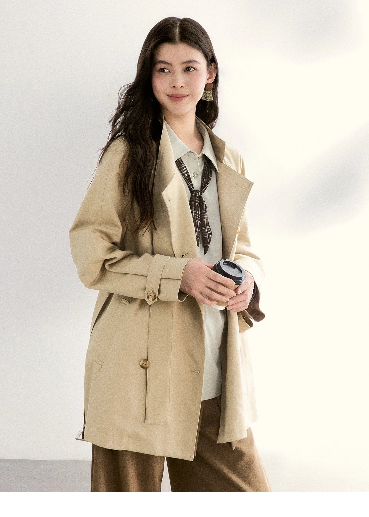 MISHOW Women's Casual Loose Shirt with Plaid Scarf 2026 Spring Lapel Tops Versatile Long Sleeve Shirts Office Lady MXF108C0815