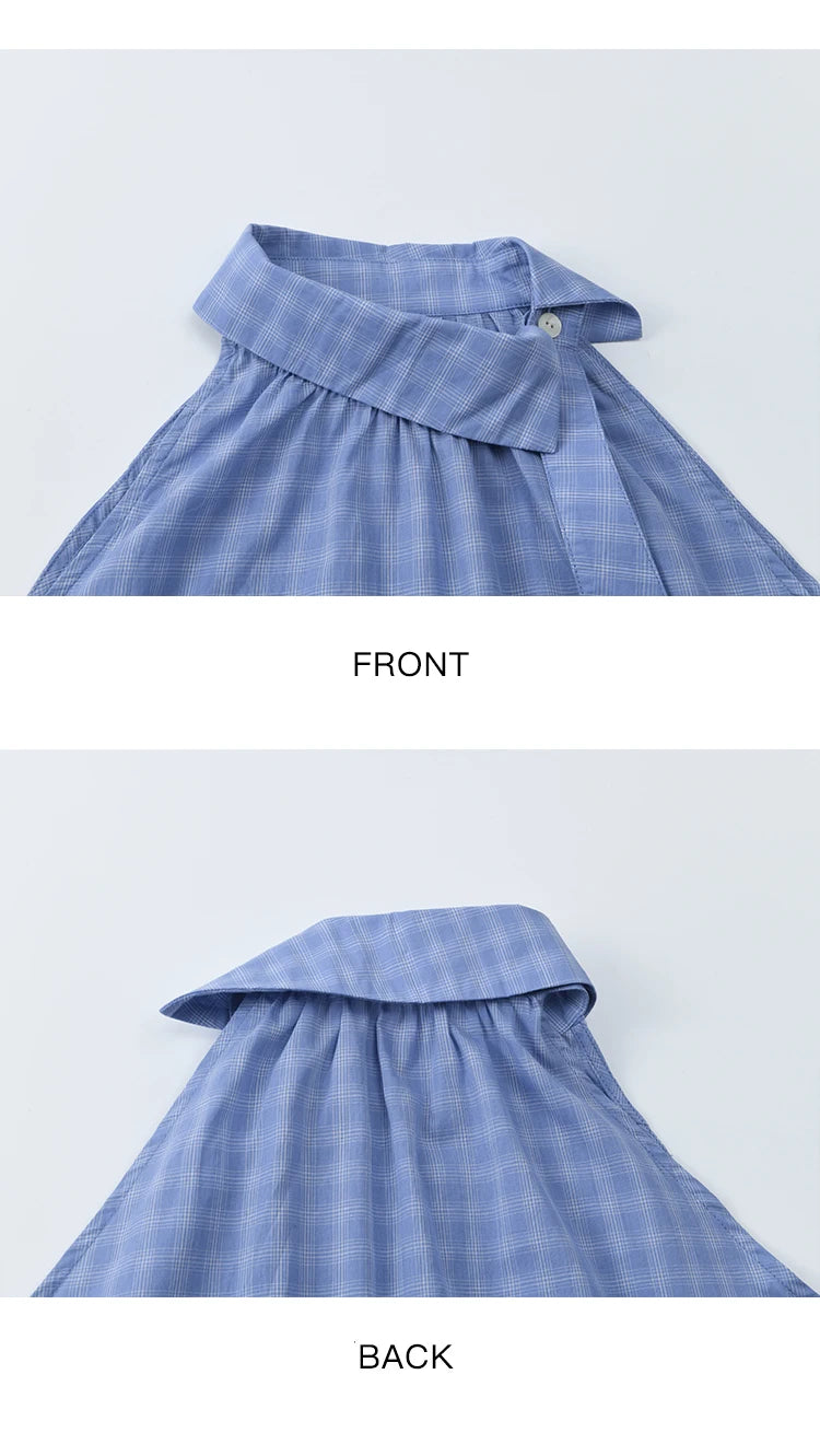 MISHOW Women's 2 Piece Set 2025 Summer Female Vacation Fashion Plaid Hanging Neck Button Top A-line Half Skirt Set MXE39T0711