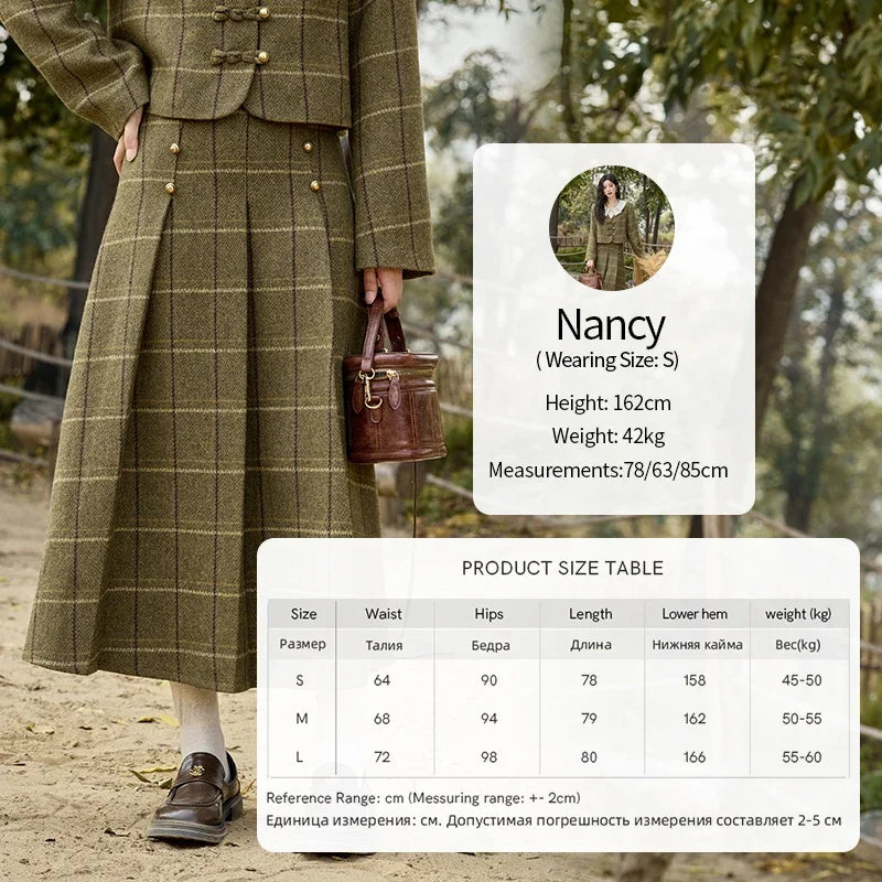 MISHOW Retro Plaid Tweed Jacket Short Skirt Separately Women 2024 Winter Doll Collar Jacket Pleated Mid Length Skirt MXD48W0469
