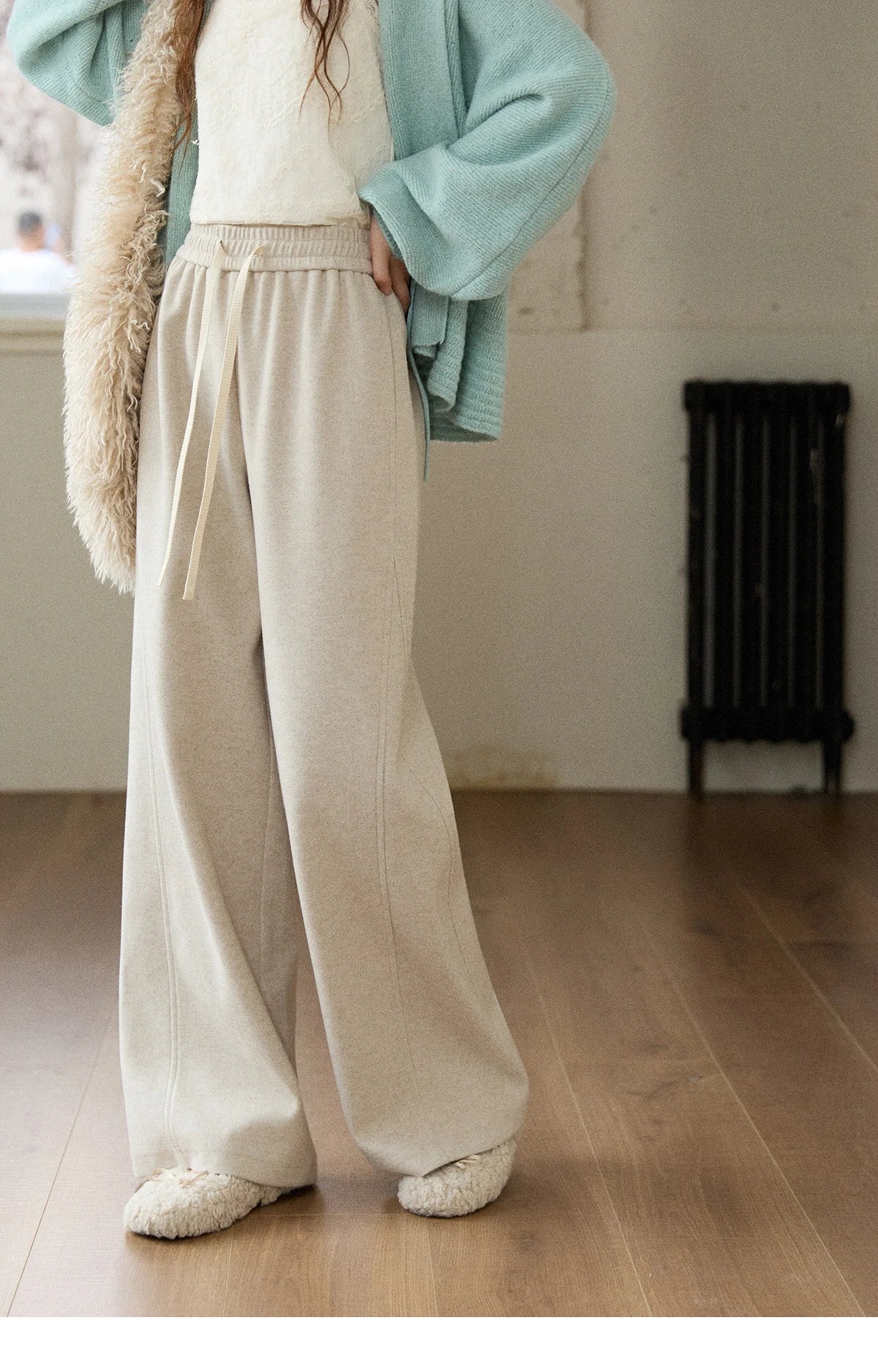 MISHOW Wide-leg Pants for Women 2025 Autumn Winter High Waist Straight Lace-up Loose Pants Retro Casual Slim Pants MXE89K1100