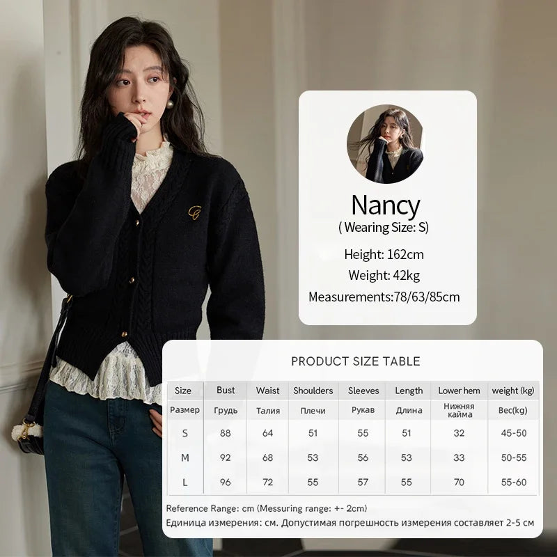 MISHOW Elegant V-neck Sweater Women's Long-sleeved Knitted Jacket 2025 Fall Winter New Korean Vintage Short Cardigan MXD48Z0848