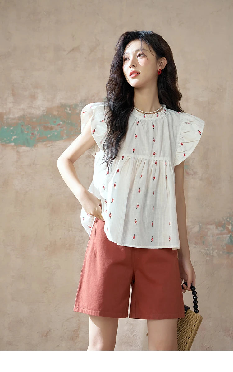 MISHOW Red Casual Shorts for Women 2024 Summer Korean Symmetrical Pocket High Waist Loose Straight Leg Short Pants MXD25K0679