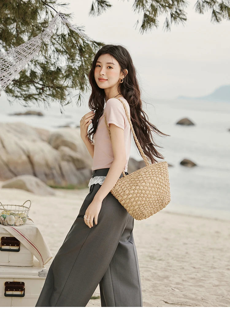 MISHOW Cotton Casual T-shirts Women New 2025 Short Sleeve V-neck Solid Versatile Shirt Female Fashion Basic Tops Lady MXE33T0519