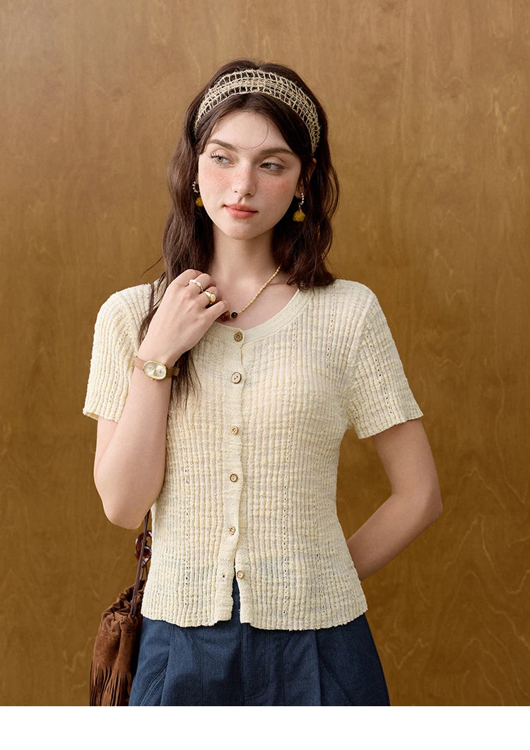 MISHOW Summer Knitted T-Shirts 2025 New Solid Short Sleeve Round Neck Thin Tops Female Fashion Versatile Office Lady MXE31Z1229