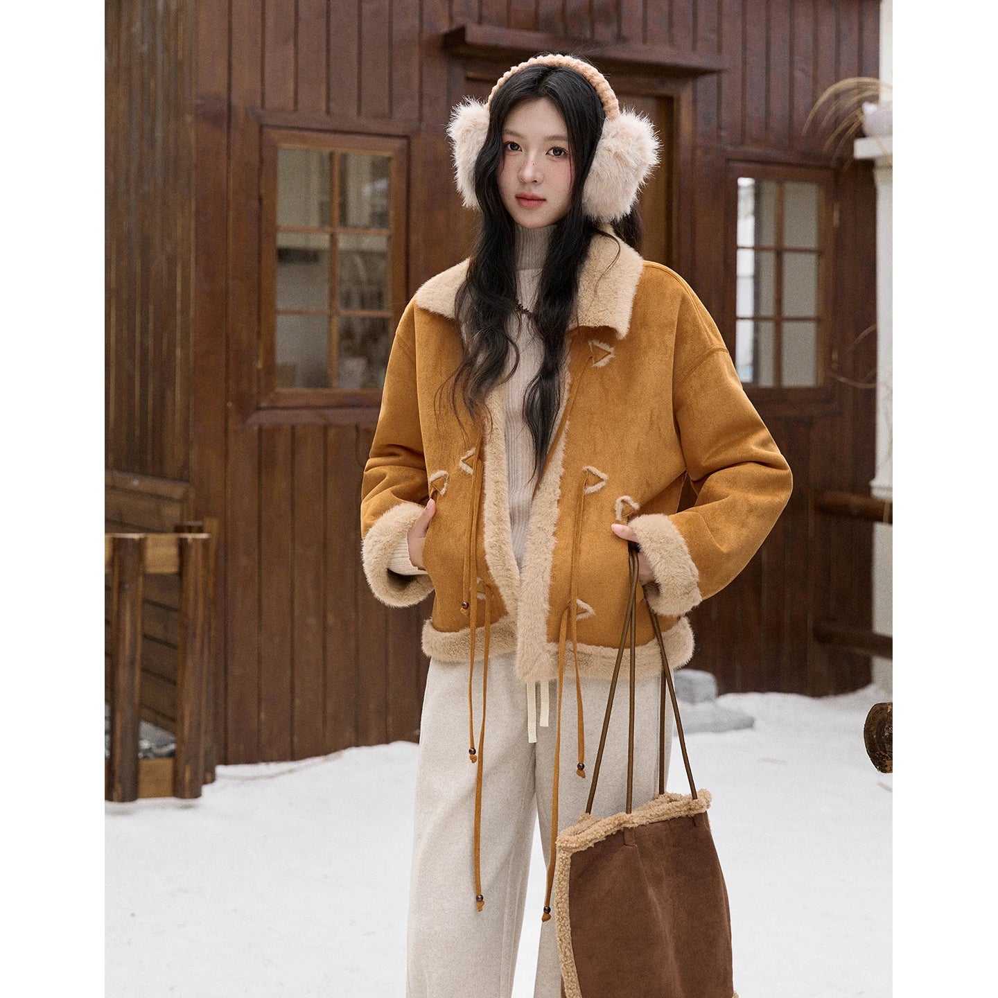 MISHOW Suede Imitation Mink Fur Coat Women Winter 2025 Retro Thick Plush Lace Up Coat Warm Lapel Jackets Office Lady MXE90W0921