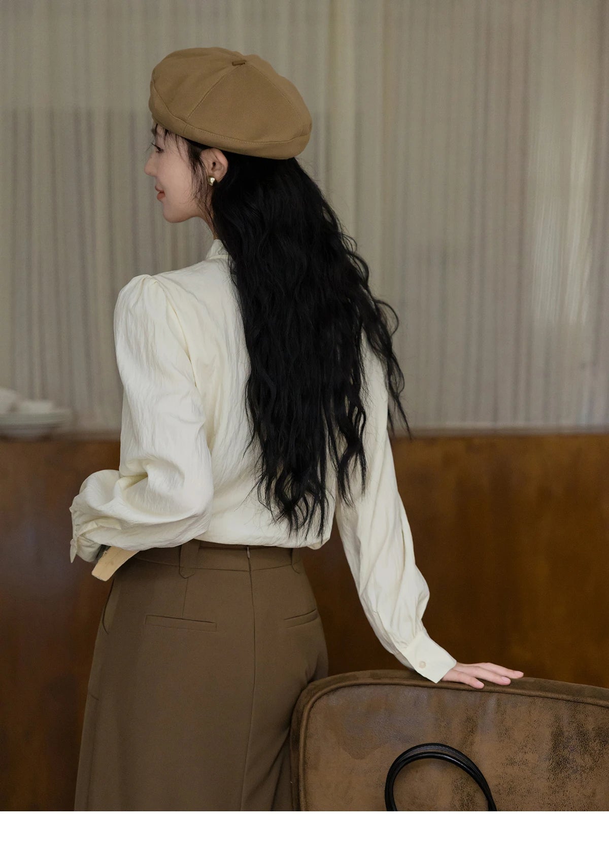 MISHOW Flower Bud Tie Lyocell Shirt for Women Autumn 2024 Temperament Solid Long Sleeve Pullover Tops Office Lady MXD42X1640