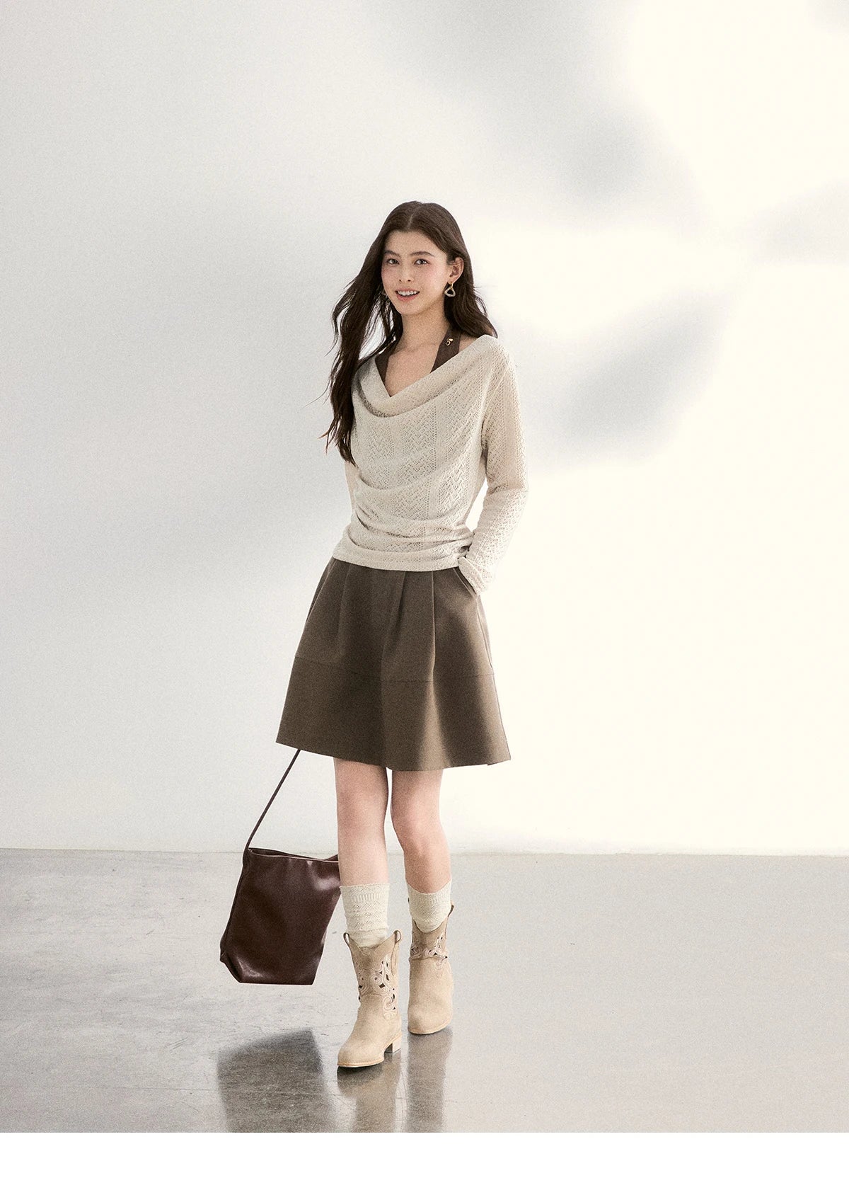 MISHOW Women's Knit Top Halter Camisole Set 2026 Spring Swinging Collar Hollow Out Knitted Casual Two-Piece Knitwear MXF108T0751